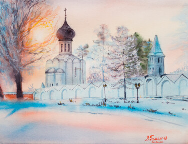 Pintura intitulada "Russian Winter. Sno…" por Viktoriia Gaman, Obras de arte originais, Aquarela