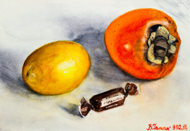 Картина под названием "Still life with lem…" - Виктория Гаман, Подлинное произведение искусства, Акварель