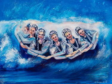 Pintura intitulada "Girls in the sea wa…" por Viktoriia Gaman, Obras de arte originais, Aquarela