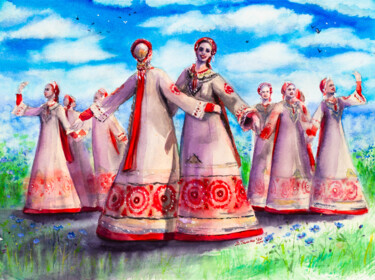 Peinture intitulée "Russian dance Bells…" par Viktoriia Gaman, Œuvre d'art originale, Aquarelle