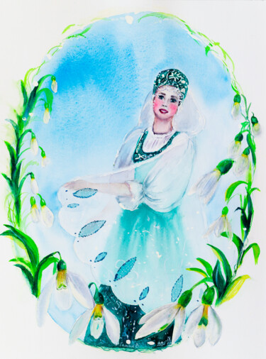 Malerei mit dem Titel "Girl spring. Russia…" von Viktoriia Gaman, Original-Kunstwerk, Aquarell