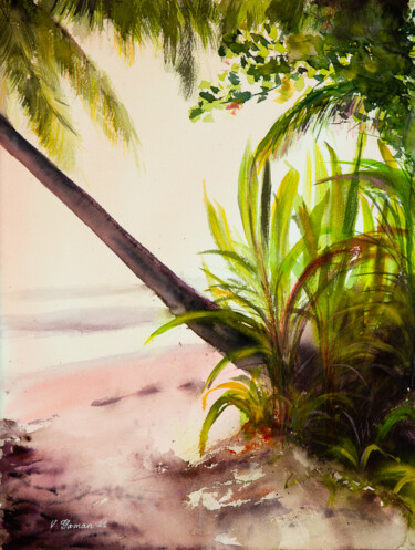 Malerei mit dem Titel "Dawn in the Maldive…" von Viktoriia Gaman, Original-Kunstwerk, Aquarell