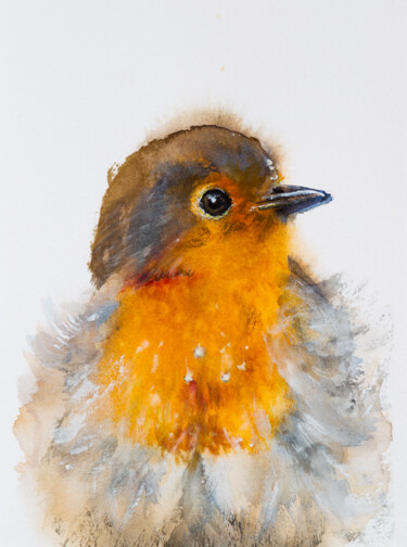 Картина под названием "Robin. Watercolor d…" - Виктория Гаман, Подлинное произведение искусства, Акварель