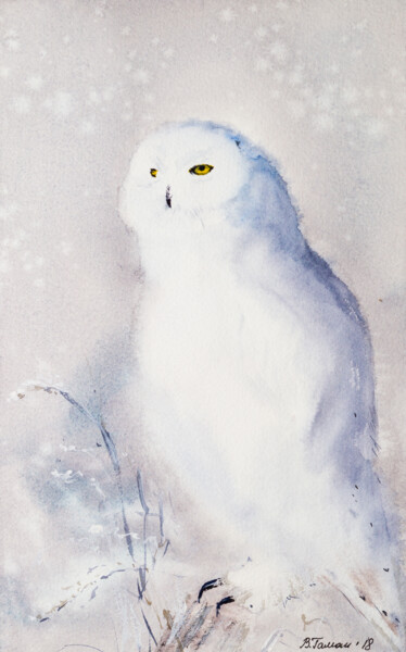 Malerei mit dem Titel "Polar owl. Watercol…" von Viktoriia Gaman, Original-Kunstwerk, Aquarell