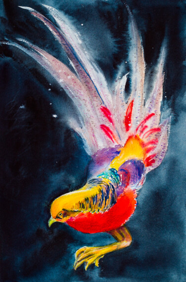 Peinture intitulée "Golden pheasant. Wa…" par Viktoriia Gaman, Œuvre d'art originale, Aquarelle