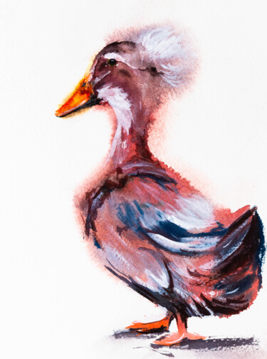 Peinture intitulée "Pompom duck. Waterc…" par Viktoriia Gaman, Œuvre d'art originale, Aquarelle