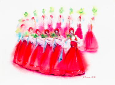 Peinture intitulée "Round dance "Beryoz…" par Viktoriia Gaman, Œuvre d'art originale, Aquarelle