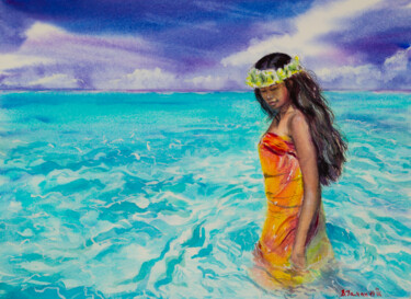 Malerei mit dem Titel "Paradise islands, o…" von Viktoriia Gaman, Original-Kunstwerk, Aquarell