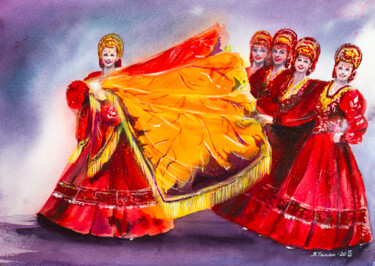 Peinture intitulée "Autumn round dance…" par Viktoriia Gaman, Œuvre d'art originale, Aquarelle