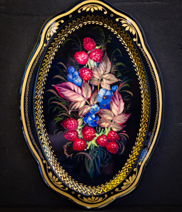 Pintura intitulada "Raspberries. Zhosto…" por Viktoriia Gaman, Obras de arte originais, Óleo