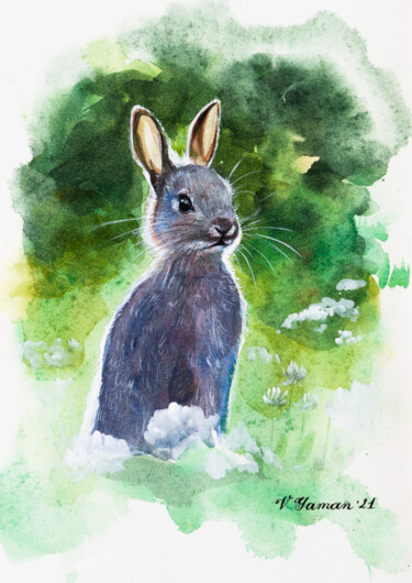 Картина под названием "Watercolor wild rab…" - Виктория Гаман, Подлинное произведение искусства, Акварель