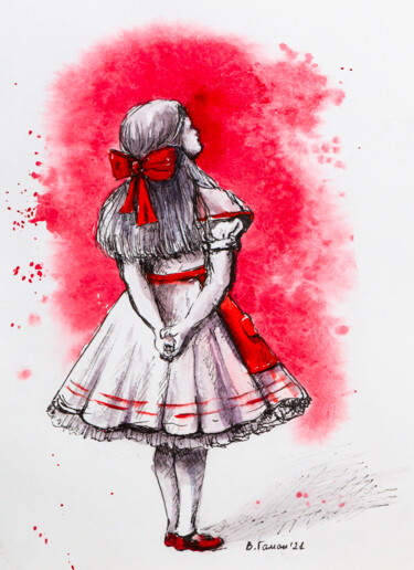 Картина под названием "Girl Alice from the…" - Виктория Гаман, Подлинное произведение искусства, Акварель