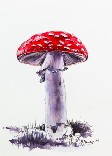 Картина под названием "A fabulous fly agar…" - Виктория Гаман, Подлинное произведение искусства, Акварель