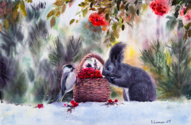 Картина под названием "Christmas breakfast…" - Виктория Гаман, Подлинное произведение искусства, Акварель