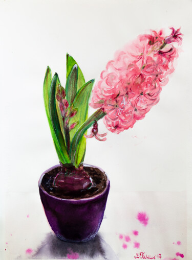 Schilderij getiteld "Pink hyacinth in a…" door Viktoriia Gaman, Origineel Kunstwerk, Aquarel