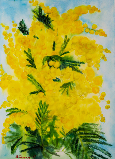 Pittura intitolato "A branch of bloomin…" da Viktoriia Gaman, Opera d'arte originale, Acquarello