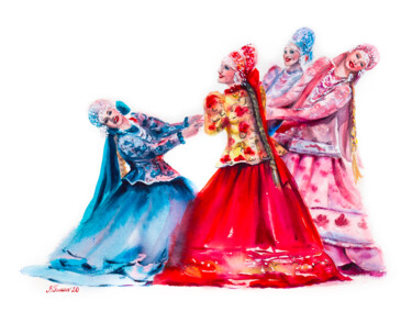 Malerei mit dem Titel "Russian dance of th…" von Viktoriia Gaman, Original-Kunstwerk, Aquarell