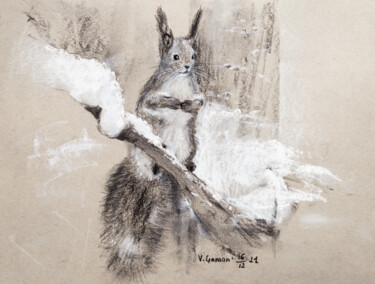 Painting titled "Cute magical squirr…" by Viktoriia Gaman, Original Artwork, Charcoal