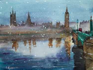 Pintura intitulada "Winter London. View…" por Viktoriia Gaman, Obras de arte originais, Aquarela