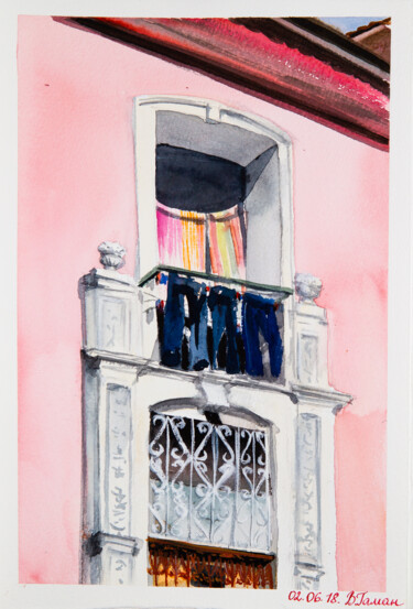 Pittura intitolato "A beautiful balcony…" da Viktoriia Gaman, Opera d'arte originale, Acquarello