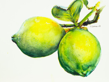 Картина под названием "Two bright yellow-g…" - Виктория Гаман, Подлинное произведение искусства, Акварель