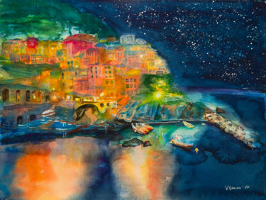 Pintura titulada "The beautiful coast…" por Viktoriia Gaman, Obra de arte original, Acuarela