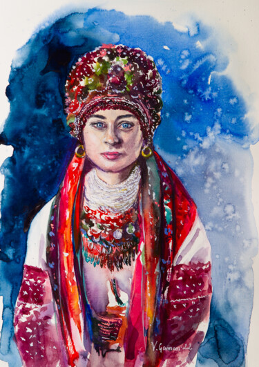 Malerei mit dem Titel "Watercolor portrait…" von Viktoriia Gaman, Original-Kunstwerk, Aquarell