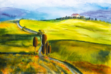 Ζωγραφική με τίτλο "Tuscan landscape. W…" από Виктория Гаман, Αυθεντικά έργα τέχνης, Ακουαρέλα