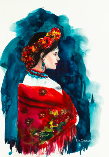 Painting titled "Beautiful Ukrainian…" by Viktoriia Gaman, Original Artwork, Watercolor