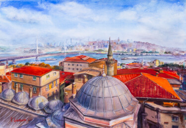 Pittura intitolato "Istanbul. Roofs. Vi…" da Viktoriia Gaman, Opera d'arte originale, Acquarello