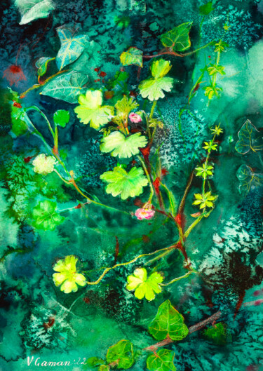 Schilderij getiteld "Green carpet of ivy…" door Viktoriia Gaman, Origineel Kunstwerk, Aquarel
