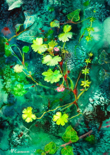 Painting titled "Green carpet of ivy…" by Viktoriia Gaman, Original Artwork, Watercolor