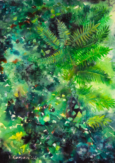 Pintura intitulada "Green carpet of ivy…" por Viktoriia Gaman, Obras de arte originais, Aquarela
