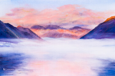 Malerei mit dem Titel "Beautiful foggy sun…" von Viktoriia Gaman, Original-Kunstwerk, Aquarell