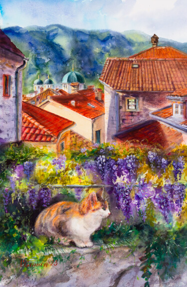 Malerei mit dem Titel "Kotor, old town. Ci…" von Viktoriia Gaman, Original-Kunstwerk, Aquarell