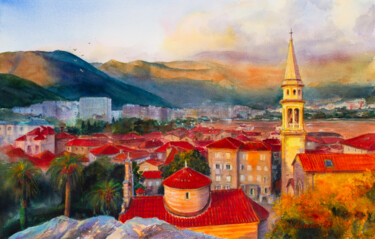 Painting titled "Budva, old town. Wa…" by Виктория Гаман, Original Artwork, Watercolor