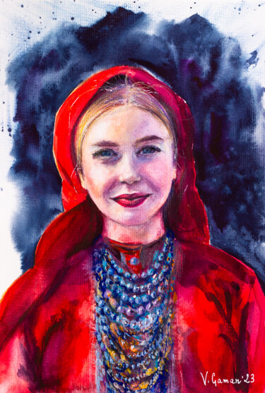 Картина под названием "Portrait of a young…" - Виктория Гаман, Подлинное произведение искусства, Акварель