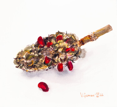 Картина под названием "Magnolia cone with…" - Виктория Гаман, Подлинное произведение искусства, Акварель