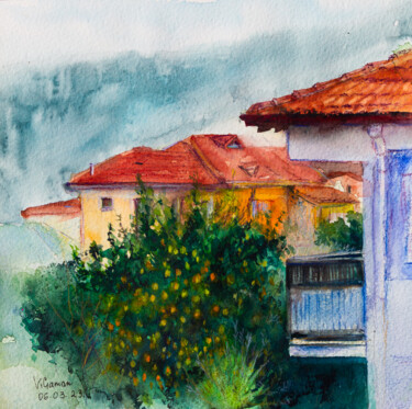 Painting titled "Turkish houses with…" by Viktoriia Gaman, Original Artwork, Watercolor