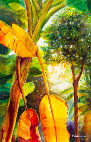 Pintura titulada "Dawn in the tropics…" por Viktoriia Gaman, Obra de arte original, Acuarela