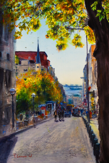 Schilderij getiteld "Istanbul street in…" door Viktoriia Gaman, Origineel Kunstwerk, Aquarel