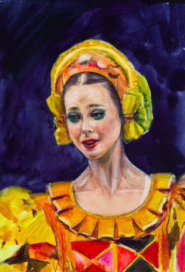 Schilderij getiteld "Watercolor portrait…" door Viktoriia Gaman, Origineel Kunstwerk, Aquarel