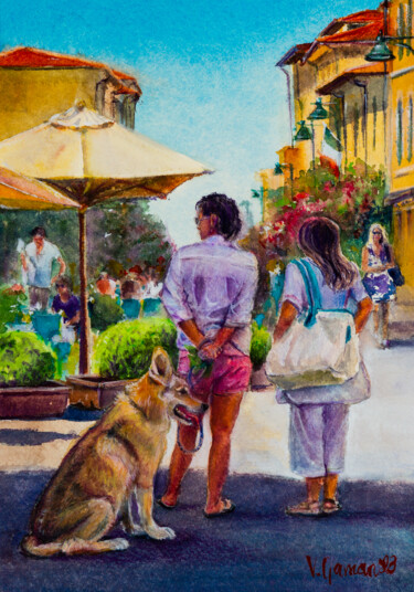 Pittura intitolato "An Italian street w…" da Viktoriia Gaman, Opera d'arte originale, Acquarello