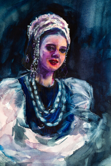 Pittura intitolato "Portrait of a girl…" da Viktoriia Gaman, Opera d'arte originale, Acquarello