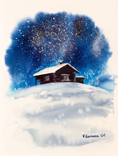 Painting titled "A lonely house agai…" by Viktoriia Gaman, Original Artwork, Watercolor