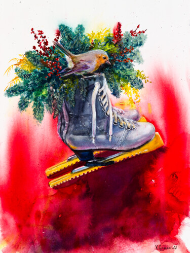Malarstwo zatytułowany „Winter illustration…” autorstwa Виктория Гаман, Oryginalna praca, Akwarela