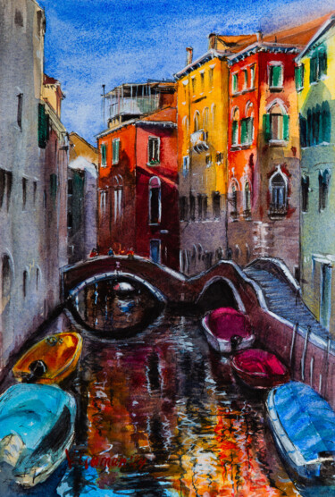 Pintura intitulada "Venetian landscape.…" por Viktoriia Gaman, Obras de arte originais, Aquarela