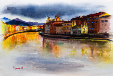 Schilderij getiteld "Pisa. Cityscape wit…" door Viktoriia Gaman, Origineel Kunstwerk, Aquarel