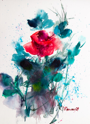 Painting titled "Rose. Flower compos…" by Viktoriia Gaman, Original Artwork, Watercolor