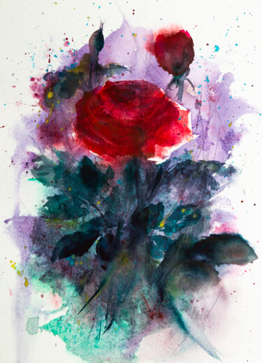 Картина под названием "Rose. Flower arrang…" - Виктория Гаман, Подлинное произведение искусства, Акварель